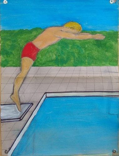 Keith, Spring(board) - into the pool, acrylic.